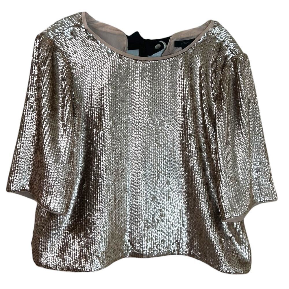 J. Crew - Women's Rose Gold Sequin Crop Top, Back Bow Ties - Gold, Black, Size 8 - Picture 2 of 13